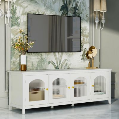  Antique White TV Cabinet with Glass Door