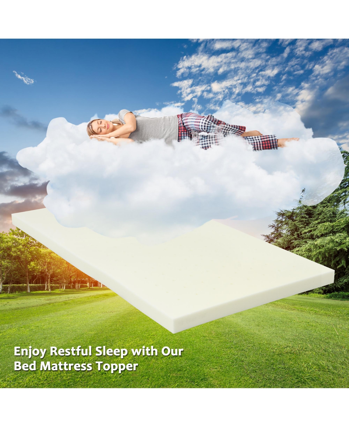 Costway 3'' Bed Mattress Topper Air Cotton for All Night s Comfy Soft Mattress Pad
