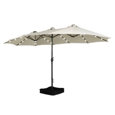 Outdoor Double-Sided Patio Umbrella with Base 36 LED Light Market Umbrella with Cover