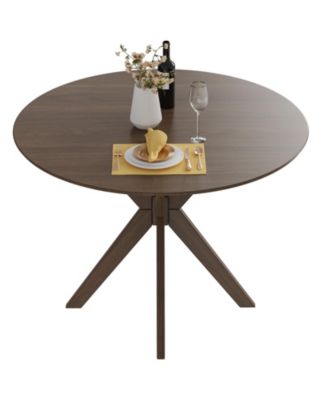 36 Inch Round Wood Dining Table with Intersecting Pedestal Base
