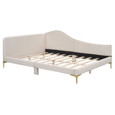 Full Size Upholstered Daybed With Headboard And Armrest, Support Legs