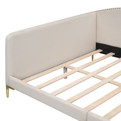 Full Size Upholstered Daybed With Headboard And Armrest, Support Legs