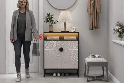 Streamdale Modern Motion Sensor Night Light Shoe Cabinet with Adjustable Shelves