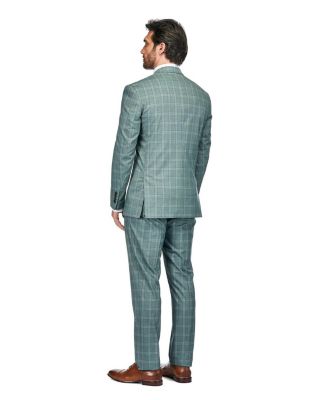 Men's 3 Piece Slim Fit Green Plaid Suit
