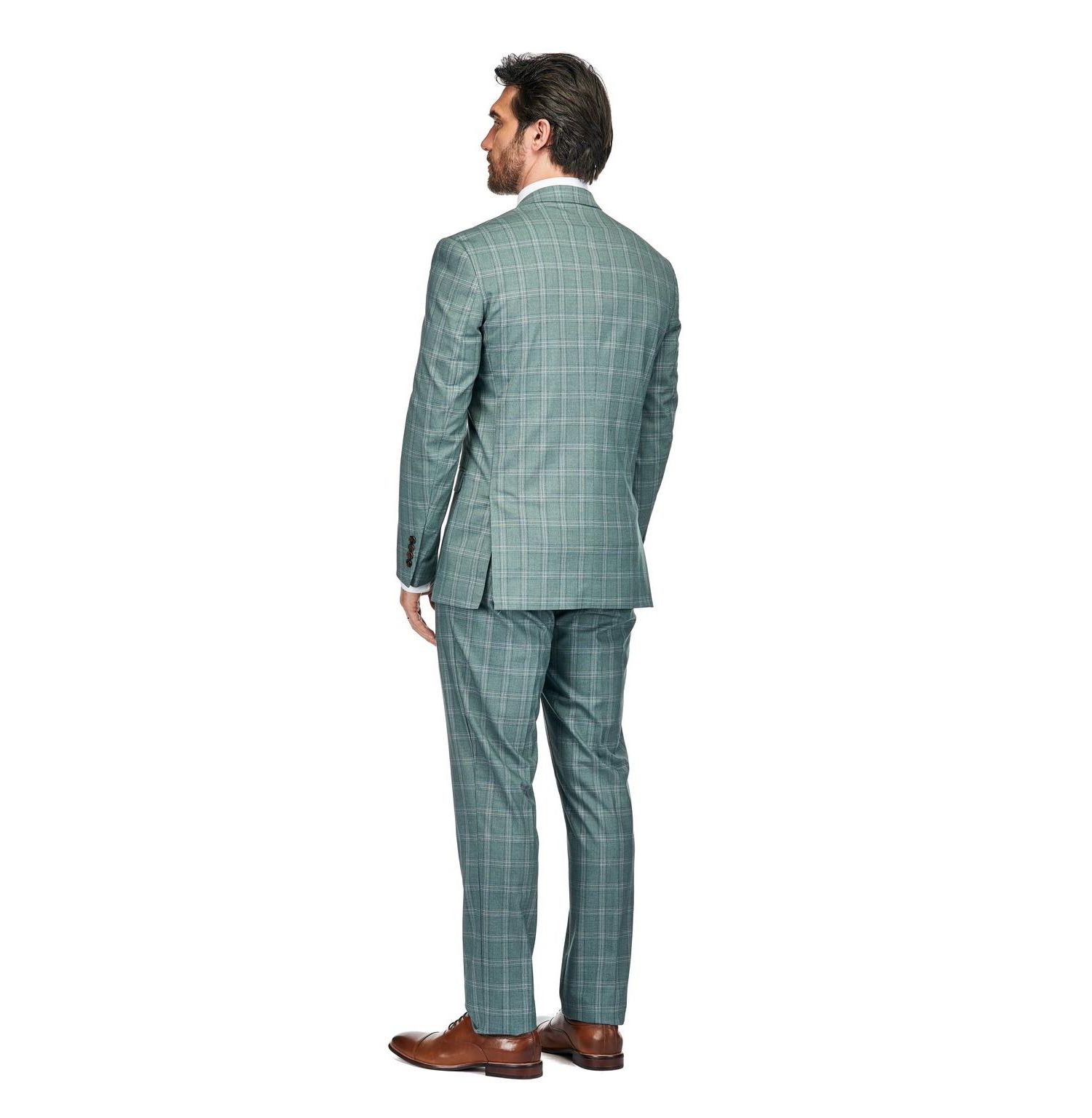 Men's 3 Piece Slim Fit Green Plaid Suit