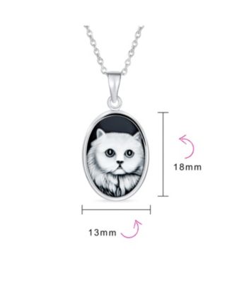 Antique Style Black CZ Sitting White Grey Kitten Kitty Cat Portrait Cameo Pendant Necklace Sterling Silver