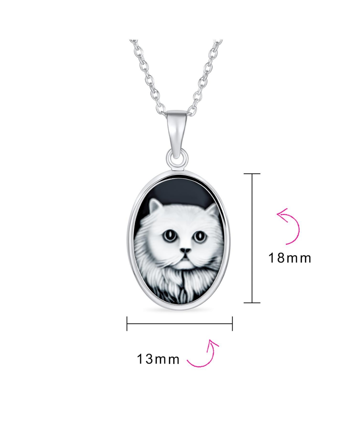 Bling Jewelry Antique StyleCz Sitting White Grey Kitten Kitty Cat Portrait Cameo Pendant Necklace For Women Sterling Silver - Black