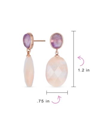 Elegant Purple Amethyst Oval Accent Briolette Peach Pink Natural Rose Quartz Faceted Oval Drop Earrings Rose Gold Plated