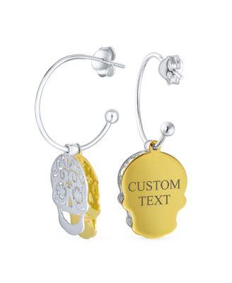 Dia de los Muertos Jewelry Caribbean Biker Halloween Pirate Skull Stud Hoop Earrings Two Tone Gold Plated Sterling Silver
