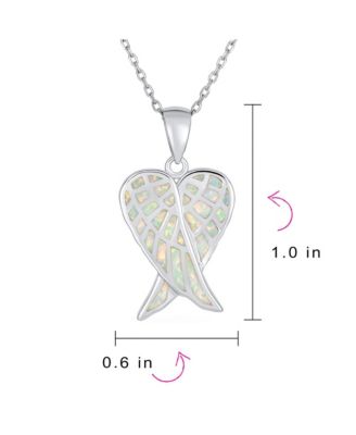 Love Created White Synthetic Opal Inlay Spiritual Guardian Angel Wings Feather Necklace Pendant Sterling Silver