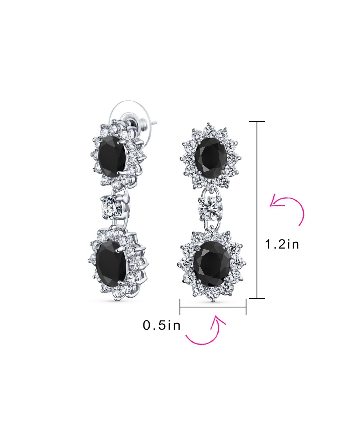 Bling Jewelry Art Deco Style Crown Halo Oval Cubic ZirconiaCz Fashion Formal Dangle Drop Earrings For Women For Prom smaid Rhodium Plated - Bla