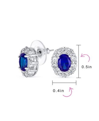 Classic Style Crown 1.5 CT CZ Halo Oval Cubic Zirconia Stud Earrings Rhodium Plated Brass
