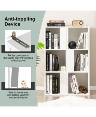 3-Tier 6 Cube White Freestanding Bookcase with Anti-toppling Device