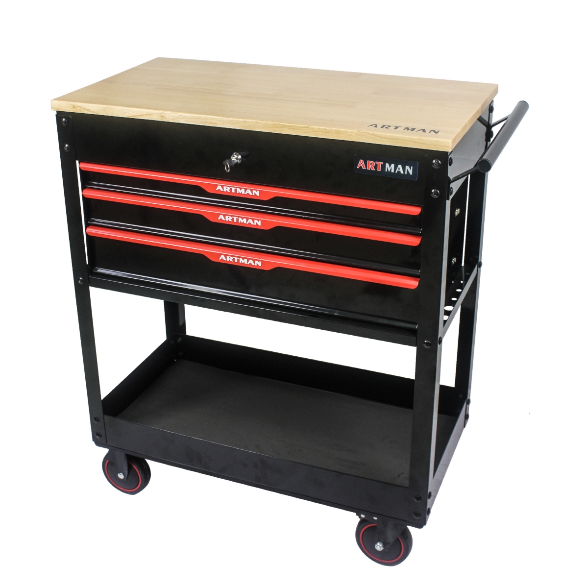 Streamdale Furniture 3 Drawers Multifunctional Tool Cart With Wheels And Wooden Top
