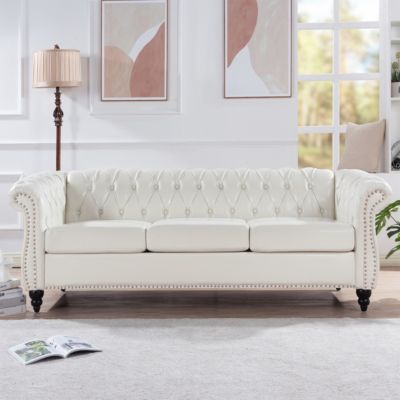 84.65" Rolled Arm Chesterfield 3 Seater Sofa
