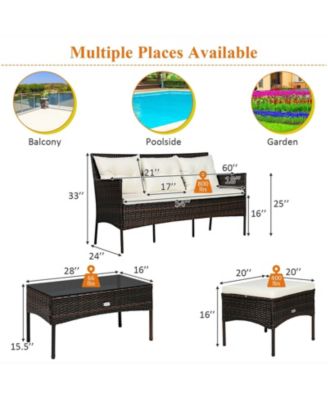 3 Pieces Patio Furniture Conversation Sets with 5 Cozy Cushions