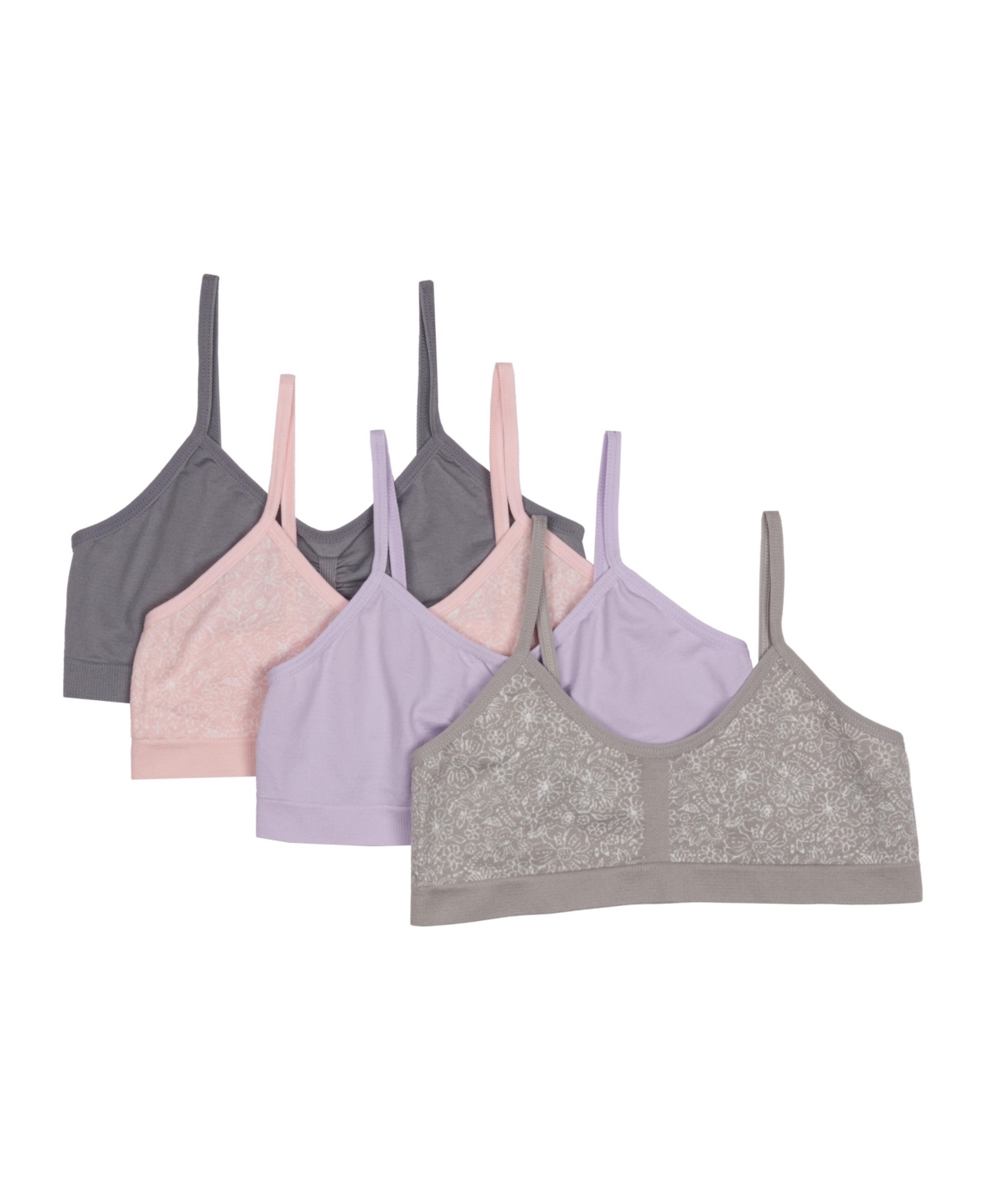Bearpaw Girls 4-Pack Multi Color Seamless Training Bra - lilac, light gray, pink