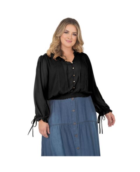 Женская блузка Standards & Practices Plus Size Long Bishop Tie Sleeve Chiffon, цвет: Чёрный