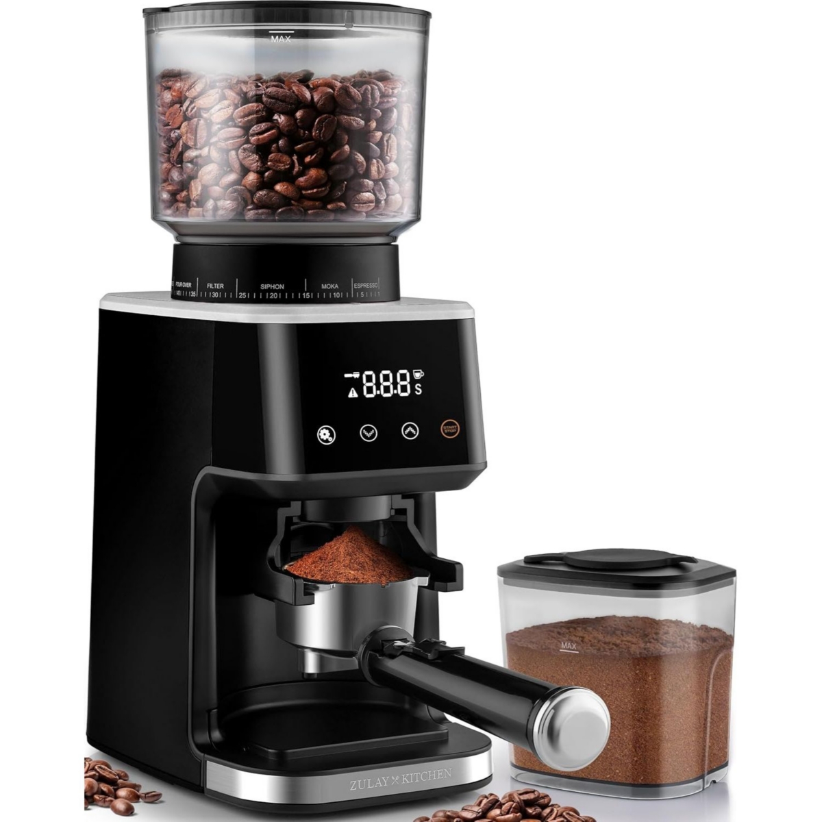 Conical Espresso Burr Touchscreen Coffee Grinder Includes Metal Scooper & 2 Cleaning Brushes