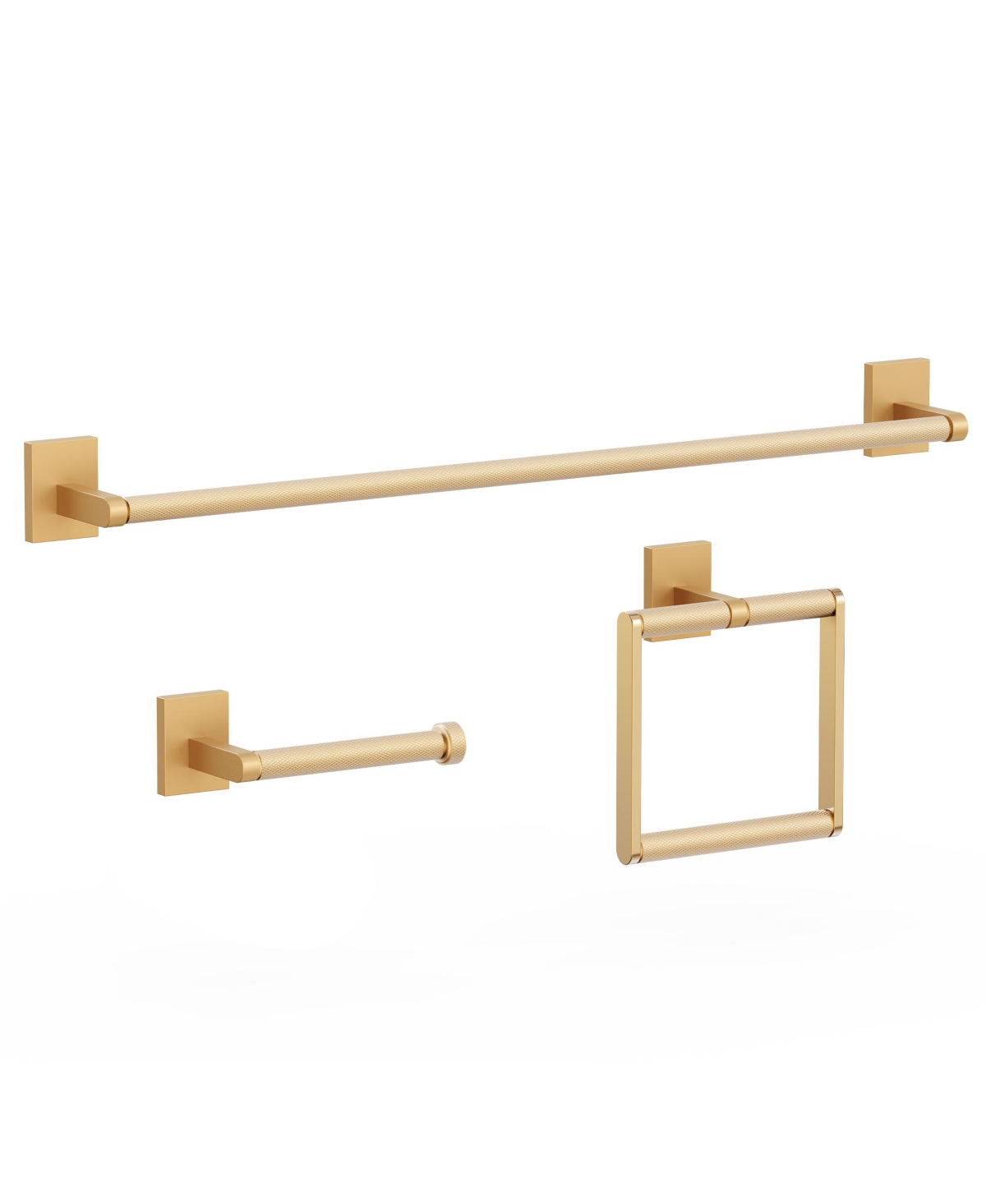 3-Piece Bath Hardware Set with Towel Ring Toilet Paper Holder and 24 in. Towel Bar in Brass - Gold