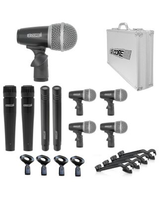 5 Core 9 Piece Drum Microphone Kit Wired Dynamic XLR Mics Kick Bass Tom ...