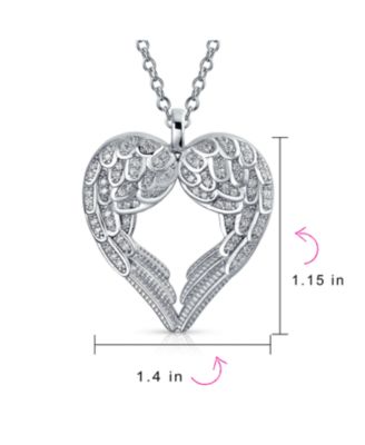 Pave Cubic Zirconia CZ Heart Kissing Feather Guardian Angel Wing Dangling Pendant Necklace Sterling Silver