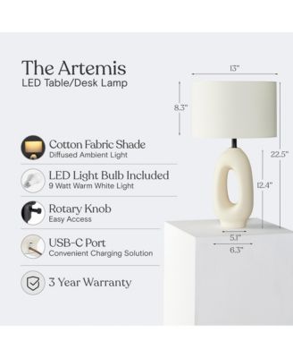 Artemis 22" Ceramic LED Table Lamp with USB-C Charging Port