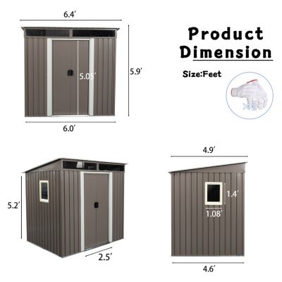 6FT X 5FT Outdoor Metal Storage Shed With Window Transparent Plate