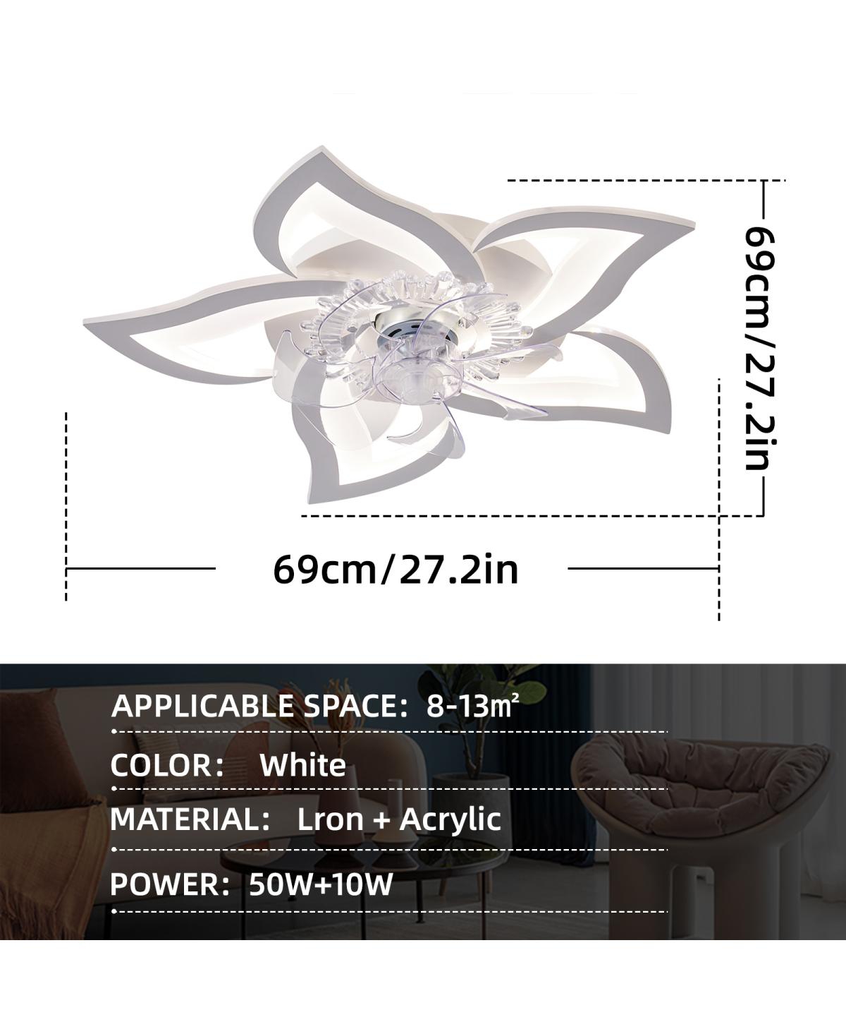 Streamdale Furniture 27In Ceiling Fan With Lights Remote Contro Dimmable Led, 6 Gear Wind Speed Fan Light