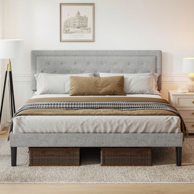 Streamdale Light Grey Bed Frame With Adjustable Border Headboard King Size