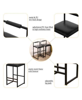 Streamdale Set of 2 Black Leather Bar Stools with Backrest