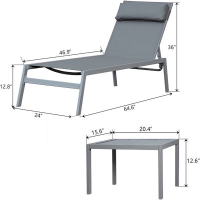 Streamdale 3-Piece Patio Lounge Set with Adjustable Backrest in Grey