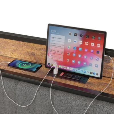 Streamdale Grey Upholstered Bed Frame with Charging Station