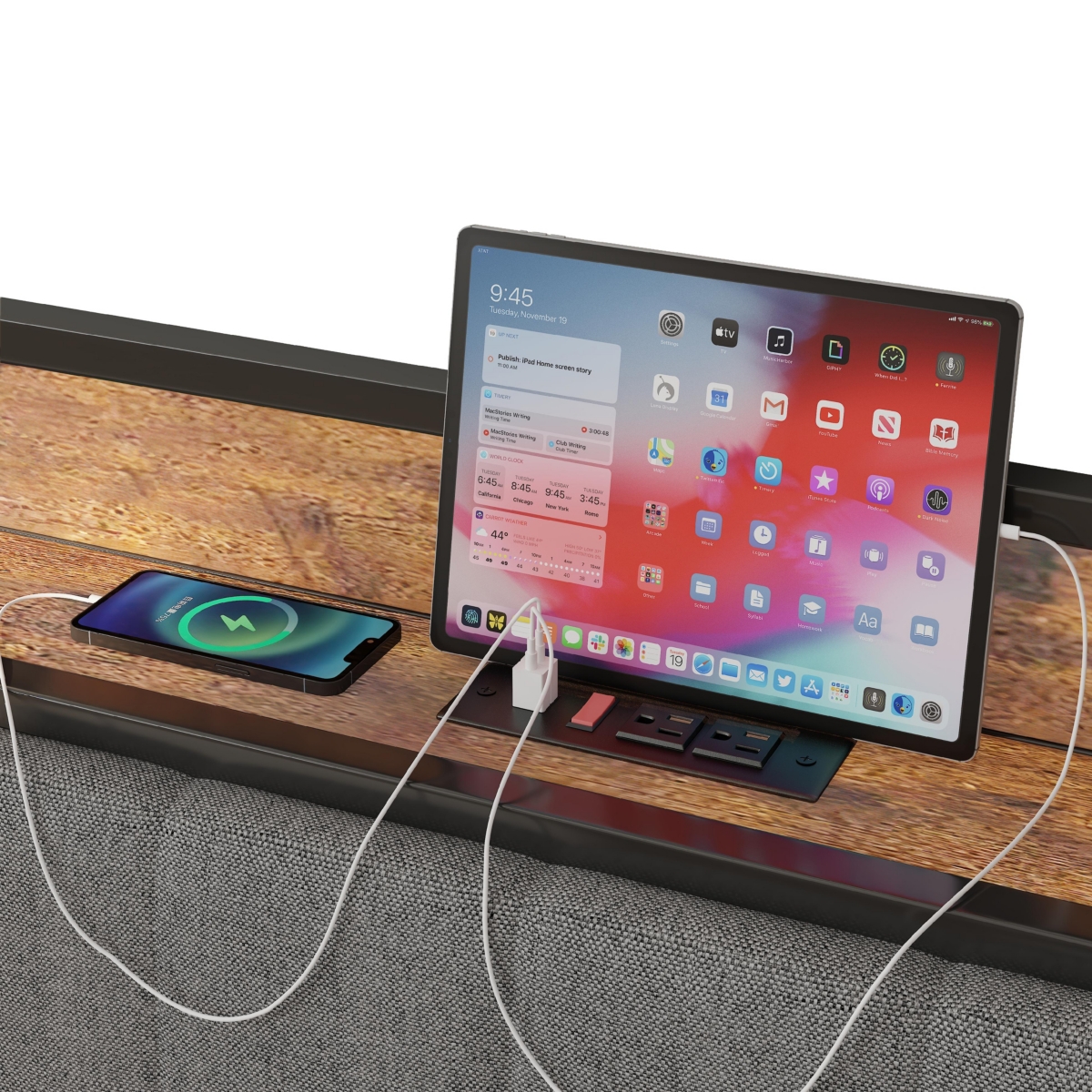 Streamdale Grey Upholstered Bed Frame with Charging Station