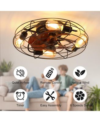 Modern Low Profile Caged Ceiling Fan With Light