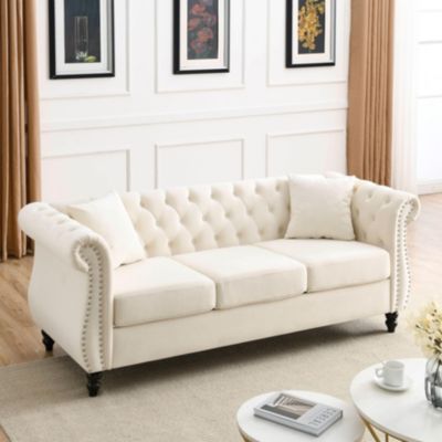 Velvet Chesterfield Sofa with Tufted Couch and Nailhead Trim