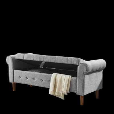 Streamdale 62" Bedroom Tufted Button Storage Bench, Linen Upholstered Ottoman,
