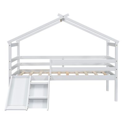 Twin House Bed with Slide, Ladder, and Safety Rails