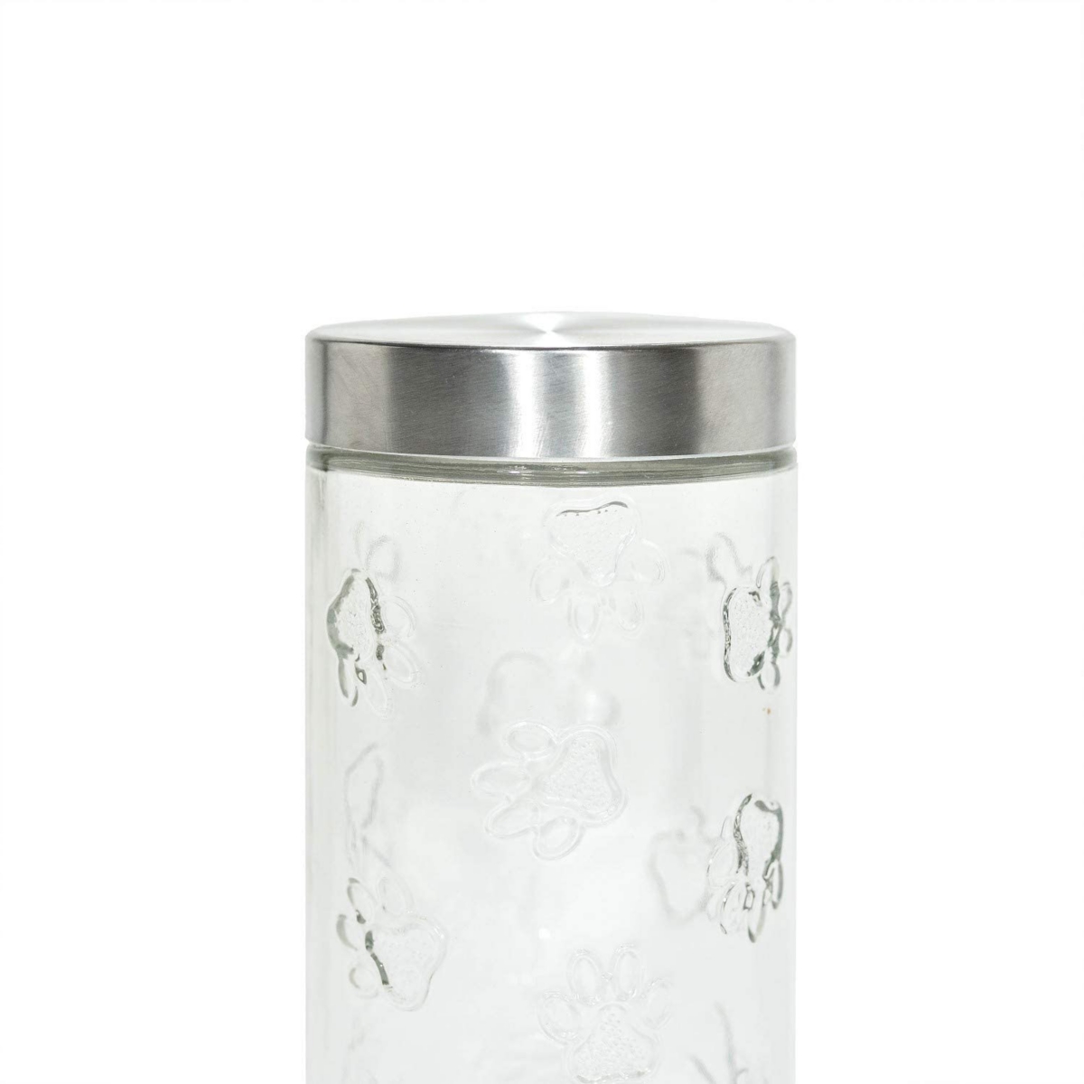 Amici Pet Maxwell Paw Medium Glass Storage Canister, 42 oz., Silver Lid - silver lid