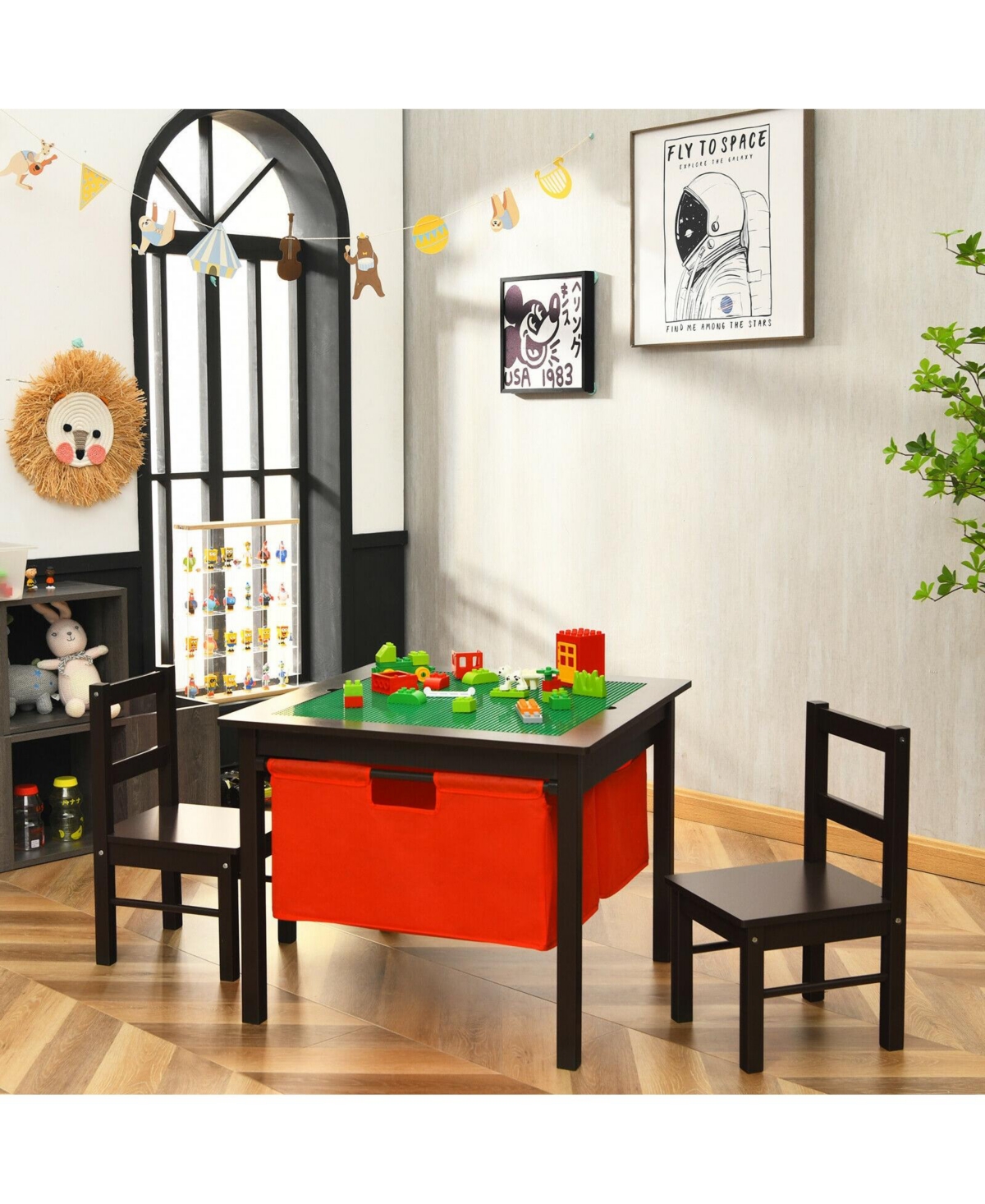 Slickblue 2-in-1 Kids Double-sided Activity Building Block Table with Drawers