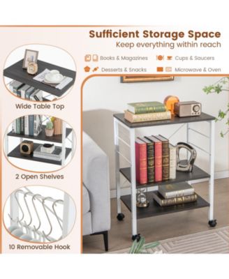 3-Tier Kitchen Baker's Rack with Microwave Shelf, Storage Hooks, and Utility Cart