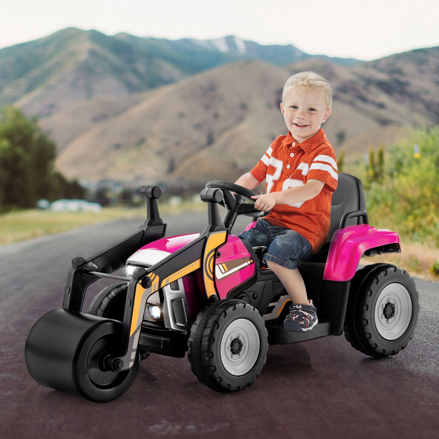 Детская игрушка Slickblue 12V Road Roller 2.4G Remote Control Ride-On, 66 lbs Capacity, 3–8 лет, цвет: Розовый — фото 7