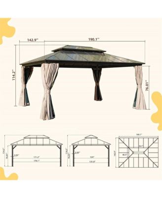 12x16ft Permanent Aluminum Outdoor Canopy Gazebo, Double Roof UV Protection, Bug Netting, Lifetime Rustproof