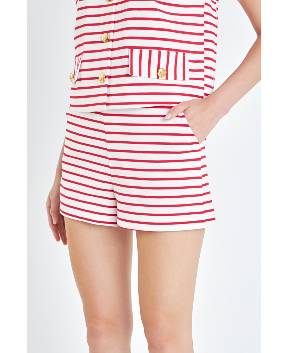 Women's Stripe Knit Shorts - White/red