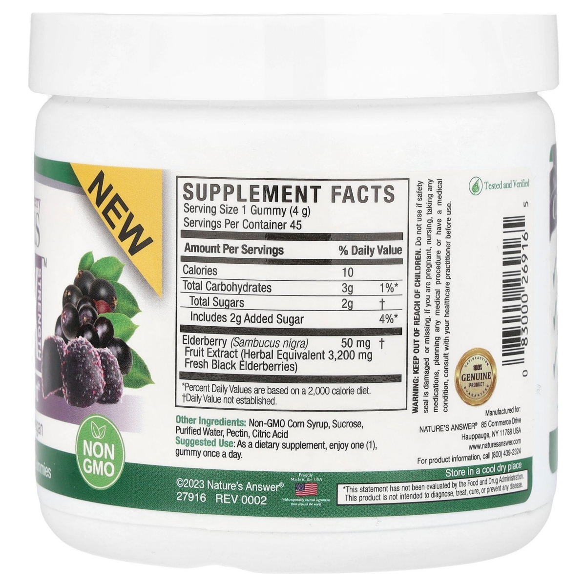 Nature's Answer Black Elderberry Sambucus Daily Gummies 2X Strength 3 200 mg - Pectin