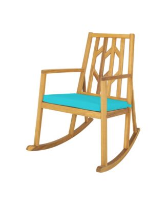 Outdoor Acacia Wood Rocking Chair Wooden Patio Rocker w/ Turquoise Cushion