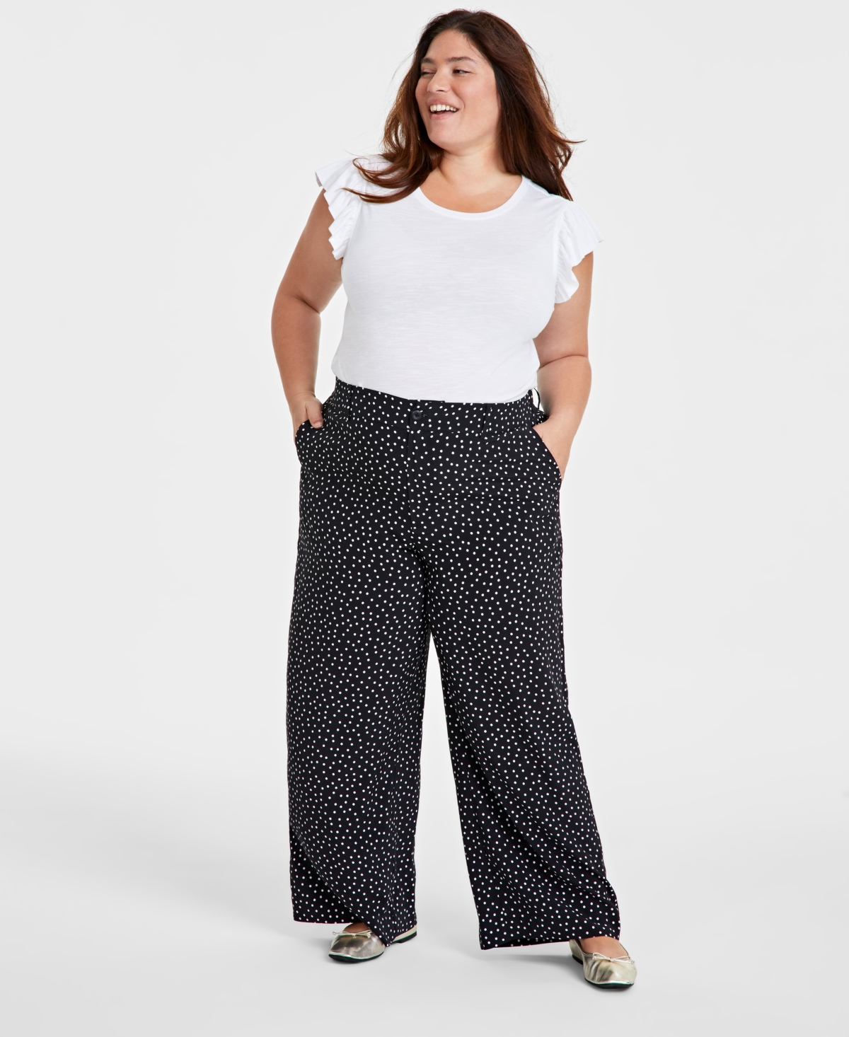 On 34th Trendy Plus Size Printed Wide-Leg Pants, Created for Macy's