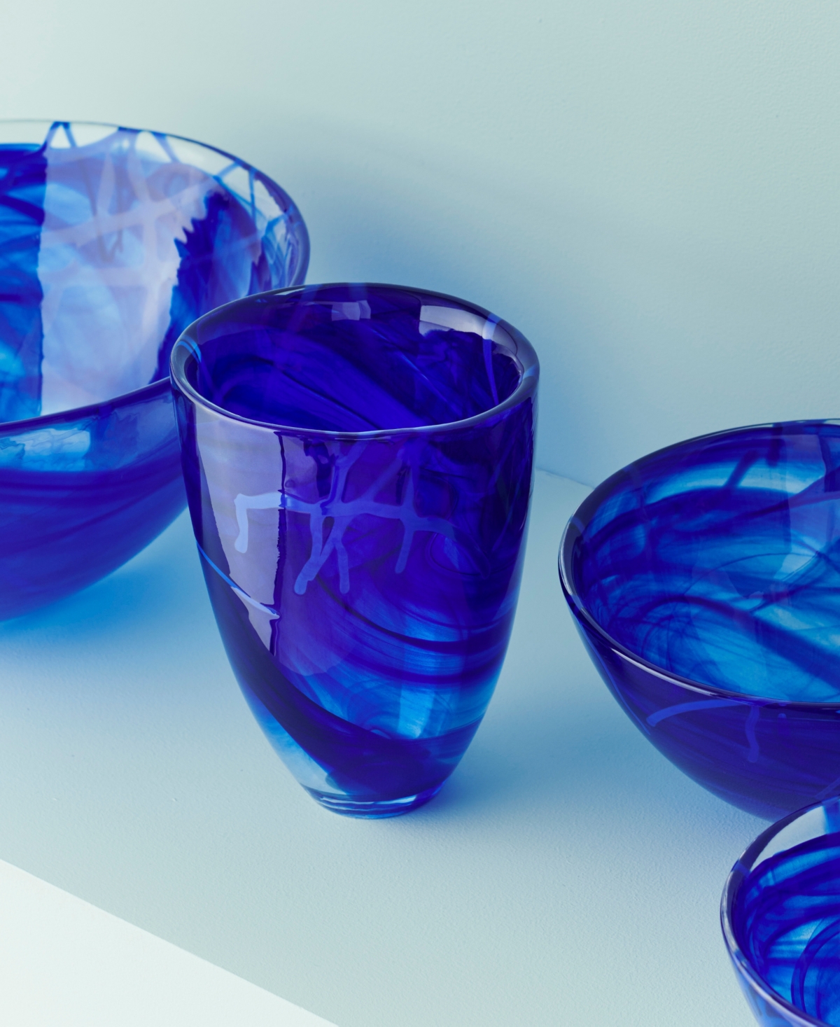 Kosta Boda Contrast Blue Vase, 8" In Blue