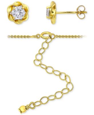2-Pc. Set Cubic Zirconia Love Knot Pendant Necklace & Matching Stud Earrings in 18k Gold-Plated Sterling Silver, Created for Macy's