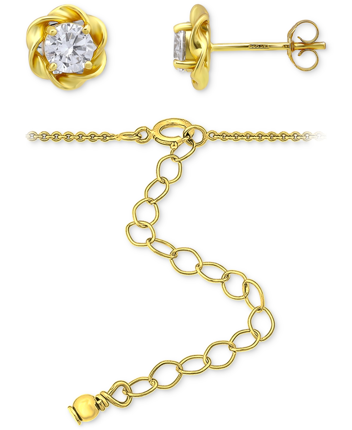 Giani Bernini 2-pc. Set Cubic Zirconia Love Knot Pendant Necklace & Matching Stud Earrings In 18k Gold-plated Ster In Gold